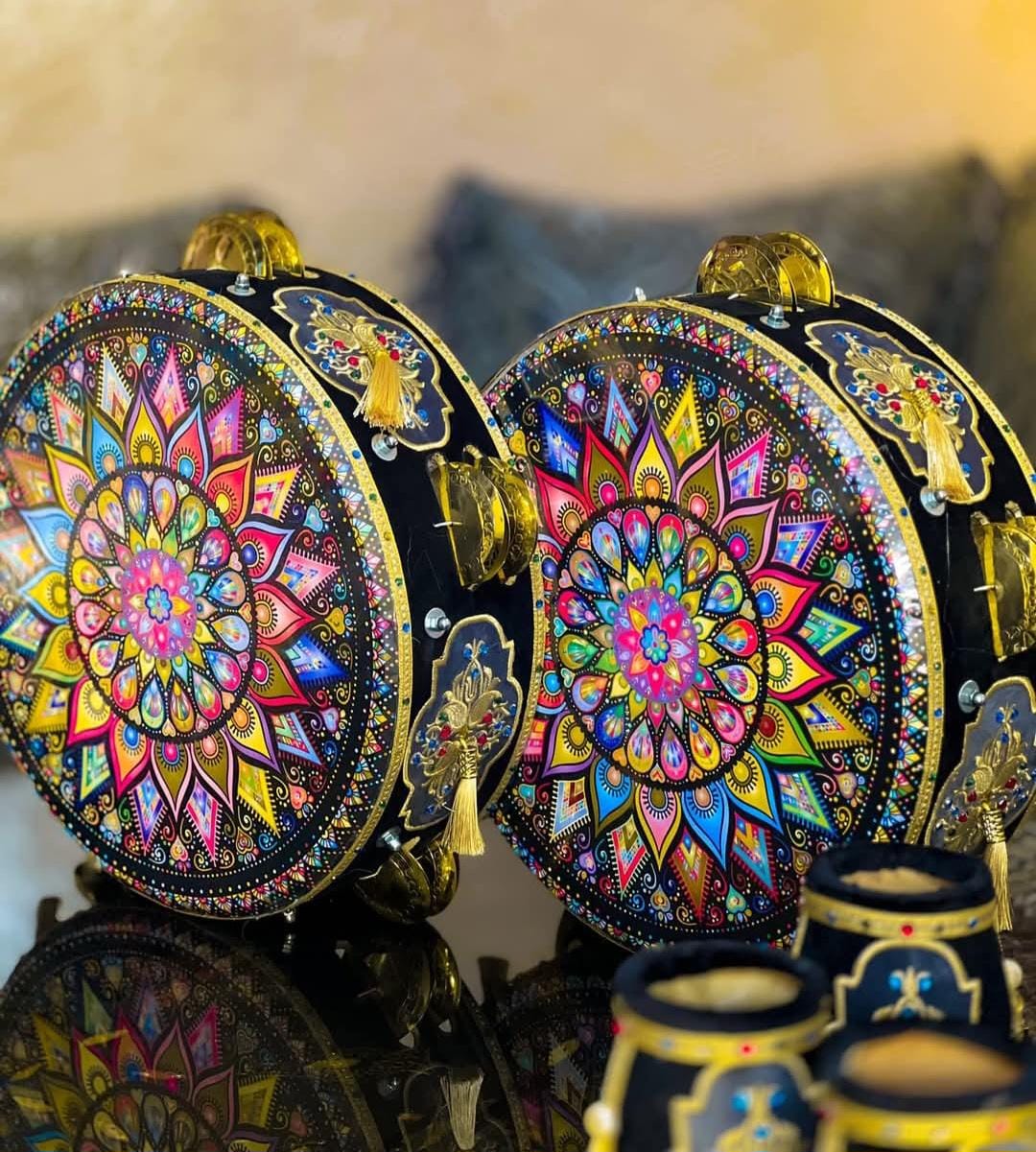 Moroccan Tambourine: Large Arabic Drum With Mandala Art - Etsy