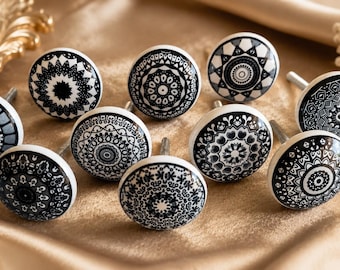 Black White Ceramic Cabinet Knobs Mandala Drawer Pulls Boho Dresser Knobs Farmhouse Kitchen Cabinet Hardware Furniture Handles