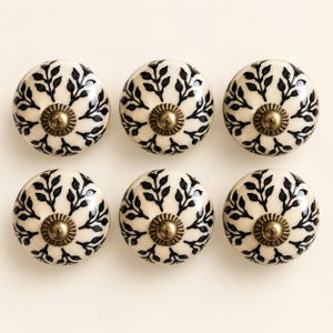Black Ceramic Cabinet Knobs, Set of 6, Decorative Drawer Pulls for Dressers, Kitchen Cupboards and Wardrobes