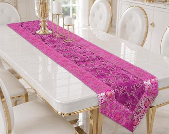 Paarse brokaat zijde tafelloper 14 x 72 inch luxe bloemen eettafel loper elegante tafeldecoratie bruiloft middelpunt housewarming