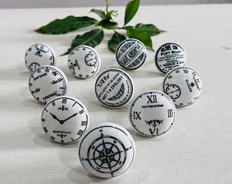 Vintage Clock Ceramic Cabinet Knobs Antique Style Boho Drawer Pulls (Set of 10)