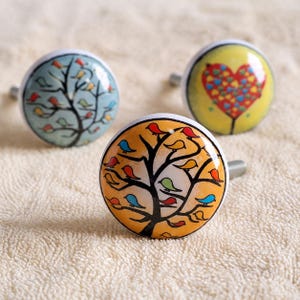 Ceramic Cabinet Knobs Set, Multicolor Tree Bird Drawer Pulls, Boho Dresser Handles, Decorative Cupboard Hardware, Housewarming Gift image 6
