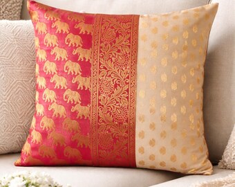 Boho Kissenbezug für Sofa - Dekokissenbezug Couchkissenbezug Rot Gold Elefant Kissenbezug Boho Jacquard Kissenbezug für Sofa