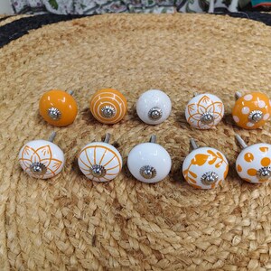 Assorted Orange Ceramic Drawer Knobs, Handmade Cabinet Knobs, Decorative Dresser Pulls, Cupboard Door Handles, Furniture Knobs set of 10 image 4