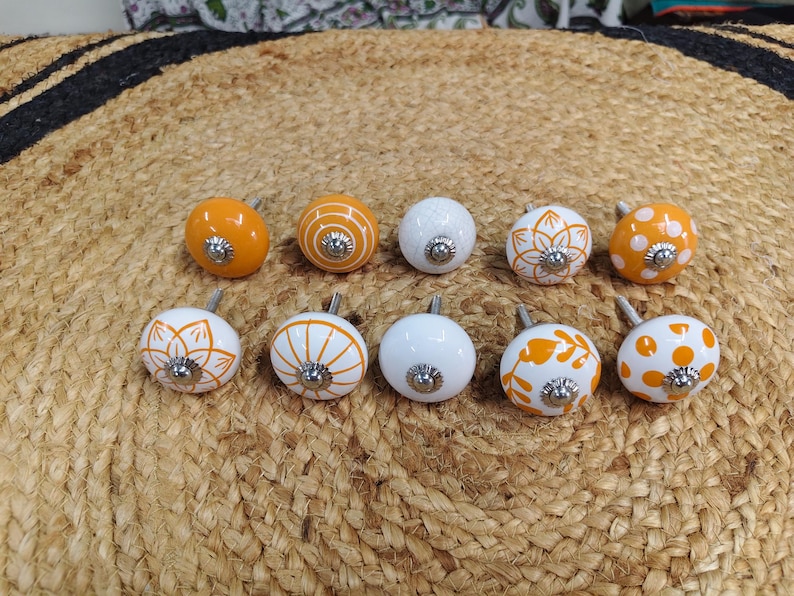 Assorted Orange Ceramic Drawer Knobs, Handmade Cabinet Knobs, Decorative Dresser Pulls, Cupboard Door Handles, Furniture Knobs set of 10 image 4