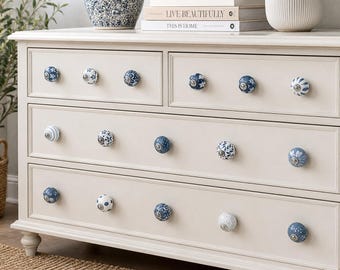 Vintage Blue White Hand Painted Ceramic Cabinet Knob Colorful Drawer Pull Decorative Furniture Handle Kitchen Cupboard Hardware Assorted