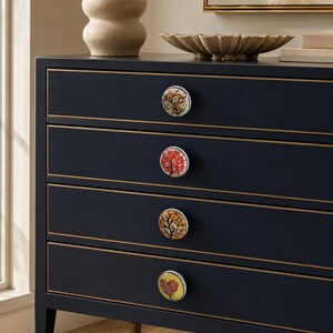 Ceramic Cabinet Knobs Set, Multicolor Tree Bird Drawer Pulls, Boho Dresser Handles, Decorative Cupboard Hardware, Housewarming Gift image 3