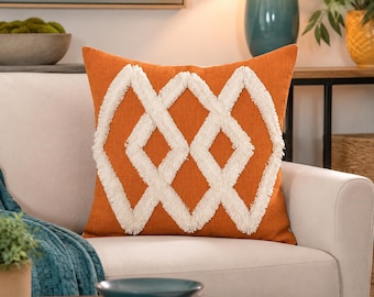 Burnt Orange Tufted Cushion Cover Textured Cotton Throw Pillow Case Modern Sofa Accent 40x40 cm 45x45 cm