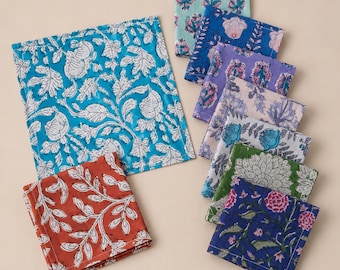 Assorted Cotton Cloth Napkins Set of 9 Colorful Floral Dinner Serviettes Reusable Block Print Table Linens for Wedding Kitchen Decor 14 inch