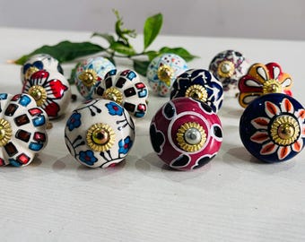 Floral cabinet knobs Ceramic Knob And Pulls For Cabinets Multicolor Assorted Drawer Knobs For Furniture Vintage Kitchen Decorative Set of 10