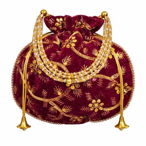 Haftowana jedwabna torba potli, ręcznie robiona indyjska torba na upominki na przyjęcie, etniczny woreczek na prezenty ze ściągaczem, torba na prezent ślubny
