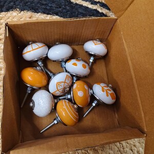 Assorted Orange Ceramic Drawer Knobs, Handmade Cabinet Knobs, Decorative Dresser Pulls, Cupboard Door Handles, Furniture Knobs set of 10 image 8