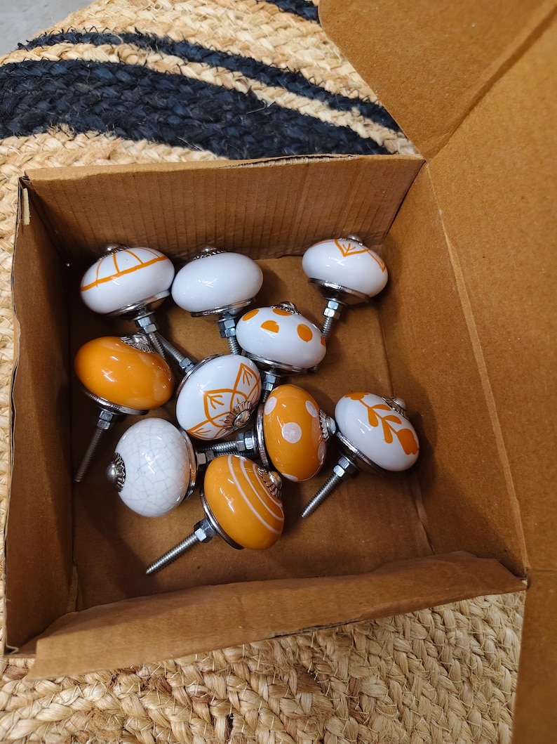 Assorted Orange Ceramic Drawer Knobs, Handmade Cabinet Knobs, Decorative Dresser Pulls, Cupboard Door Handles, Furniture Knobs set of 10 image 8