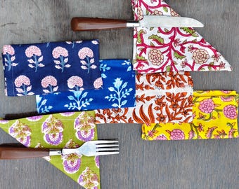 18x18 Cotton Napkins Set of 12 Assorted Handblock Print Floral Reusable Cloth Dinner Table Linen Indian Handmade Decor