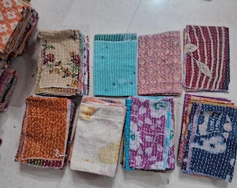 Set of 6 Assorted Vintage Kantha Napkins, Reversible Cotton Patchwork Dinner Serviettes, Colorful Indian Table Linen, Boho Dining Decor Set