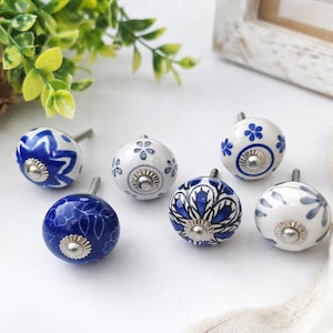 Vintage Floral Ceramic Cabinet Knobs Set, Hand Painted Drawer Pulls, Boho Rustic Furniture, Kitchen Cupboard Dresser (Set of 6/12 Assorted)