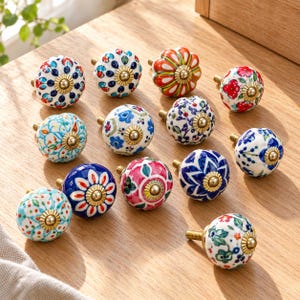 Assorted Ceramic Cabinet Knobs, Boho Drawer Pulls for Dressers, Decorative Cupboard Handles and Wardrobe Hardware