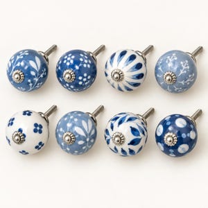 White and Grey Ceramic Drawer Knobs, Decorative Cabinet Pulls for Kitchen Cupboards, Dressers and Bedroom Furniture