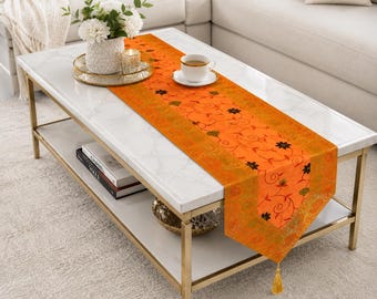 Luxury Orange Brocade Silk Table Runner 14x72 Handmade Embroidered Table Runner Dining Table Decor Coffee Table Runner Home Decor Gift