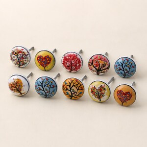 Ceramic Cabinet Knobs Set, Multicolor Tree Bird Drawer Pulls, Boho Dresser Handles, Decorative Cupboard Hardware, Housewarming Gift image 9