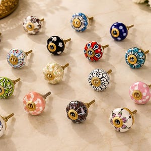 Mixed Ceramic Cabinet Knobs Set of 10, Assorted Colourful Drawer Hardware, Floral Furniture Pulls for Sideboards, Dressers and Cupboards