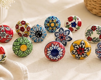 Colorful Ceramic Cabinet Knobs, Hand Painted Drawer Knobs, Floral Dresser Pulls, Kitchen Cabinet Hardware, Boho Decor