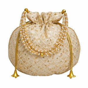 Gold bestickte Potli Tasche für Frauen handgemachte indische Braut Kordel Beutel Hochzeit und Party ethnische Handtasche