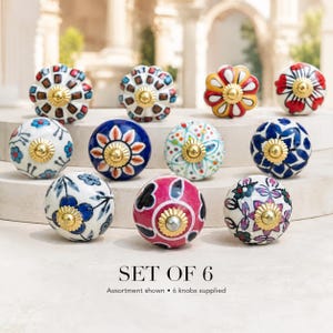 Ensemble de 6 boutons de commode colorés, poignées de tiroir en céramique assorties, poignées de placard à motifs pour meubles de chambre et armoires de rangement
