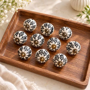 Handmade Black and White Ceramic Cabinet Knobs, Decorative Drawer Pulls for Dressers and Cupboards