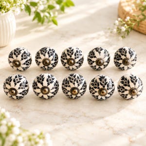 Handmade Black and White Ceramic Cabinet Knobs, Decorative Drawer Pulls for Dressers and Cupboards