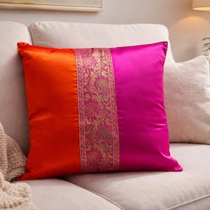 Funda de cojín de seda satinada hecha a mano de 40x40 cm, cojín decorativo, funda de almohada bohemia para sofá, cojín de lujo para sofá, decoración india para el hogar.