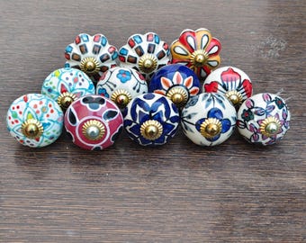 Multicolor Ceramic Drawer Knobs, Handmade Cabinet Hardware, Farmhouse Furniture Pulls, Decorative Cupboard Handles Assorted Knobs