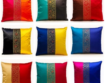 Modern Throw Pillow Multicolor Satin Silk Cushion Cover 16x16, Decorative Throw Pillow, Boho Living Room Home Decor