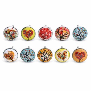 Ceramic Cabinet Knobs Set, Multicolor Tree Bird Drawer Pulls, Boho Dresser Handles, Decorative Cupboard Hardware, Housewarming Gift image 8