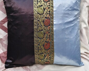 Elegant Black & Grey Silk Cushion Cover Handmade Luxury Sofa Cushion Modern Home Decor Accent