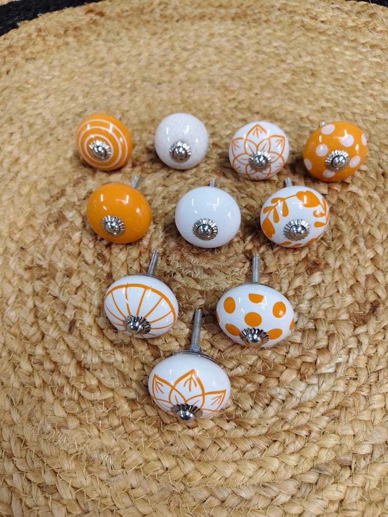 Assorted Orange Ceramic Drawer Knobs, Handmade Cabinet Knobs, Decorative Dresser Pulls, Cupboard Door Handles, Furniture Knobs set of 10 image 5