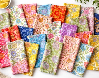 Assorted 12x12 Cotton Napkins Set, Floral Block Print Cloth Napkins, Reusable Dinner Napkins, Eco Friendly Table Linen