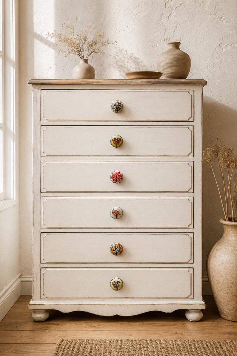 Ceramic Cabinet Knobs Set, Multicolor Tree Bird Drawer Pulls, Boho Dresser Handles, Decorative Cupboard Hardware, Housewarming Gift image 4