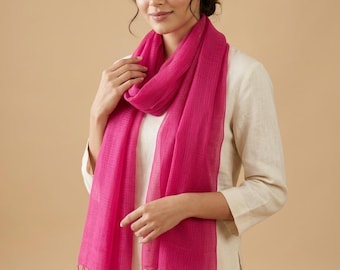 Hot Pink Women's Scarf, Soft Cotton Silk Wrap, Boho Fashion Shawl, Sheer Spring Accessory, Statement Scarf for Women
