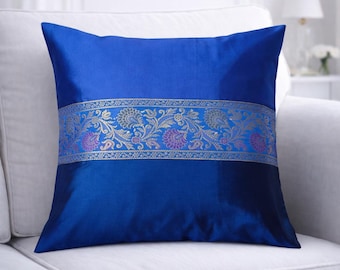 Federa per cuscino in raso di seta blu reale 16x16 / Cuscino decorativo fatto a mano / Federa per cuscino da divano di lusso Elegante regalo per la casa