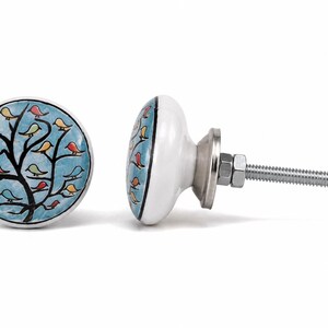 Ceramic Cabinet Knobs Set, Multicolor Tree Bird Drawer Pulls, Boho Dresser Handles, Decorative Cupboard Hardware, Housewarming Gift image 7