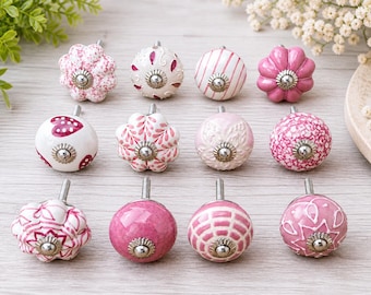 Handmade Pink Floral Ceramic Cabinet Knob Decorative Drawer Pull Vintage Dresser Handle Kitchen Cupboard Furniture Hardware Home Decor