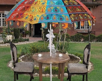 Colorful Embroidered Garden Umbrella | Handmade Indian Patio Parasol | Boho Outdoor Decor | Decorative Wedding Umbrella | Festival Sun Shade