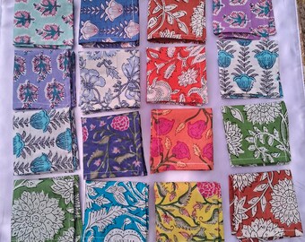 Assorted Block Print Cloth Napkins Set of 12, 45x45 cm Cotton Dinner Serviettes, Colorful Floral Table Linens for Dining & Kitchen Decor