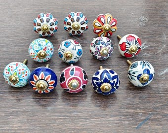 Ceramic Knobs for Cabinet Boho Assorted Multicolor Drawer Knobs Decorative Handmade Furniture Pulls Dresser Wardrobe and Home Decor