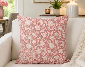 Dusty Pink Floral Cushion Cover Cotton Square Pillow Case Cottage Bedroom Sofa Decor 40x40 cm 45x45 cm