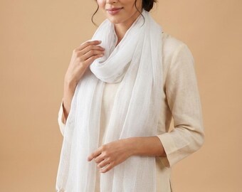 White Sheer Cotton Silk Wrap, Bridal Shawl for Women, Lightweight Elegant Scarf, Wedding Guest Fashion Accessory