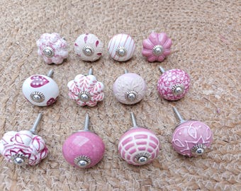 Handmade Pink Floral Ceramic Cabinet Knob Decorative Drawer Pull Vintage Dresser Handle Kitchen Cupboard Furniture Hardware Home Decor