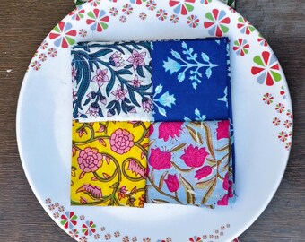 Set 12 Cotton Napkins 22x22 Inch Handblock Print Assorted Floral Reusable Cloth Dinner Table Linen Indian Handmade Decor