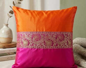 Boho Pillow Cover Pack of 2 Handmade Luxury Satin Silk Pillow Covers – Dual Tone Square Cushion Covers